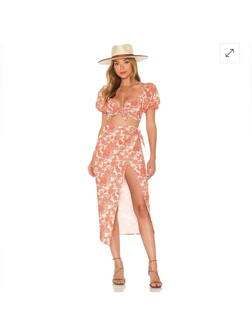 V. Chapman apple blossom flower print tie front crop top + skirt set size 2 XS